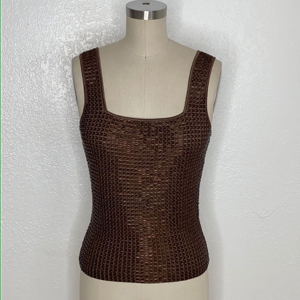 Vintage brown 90s Y2K stretch embellished top M